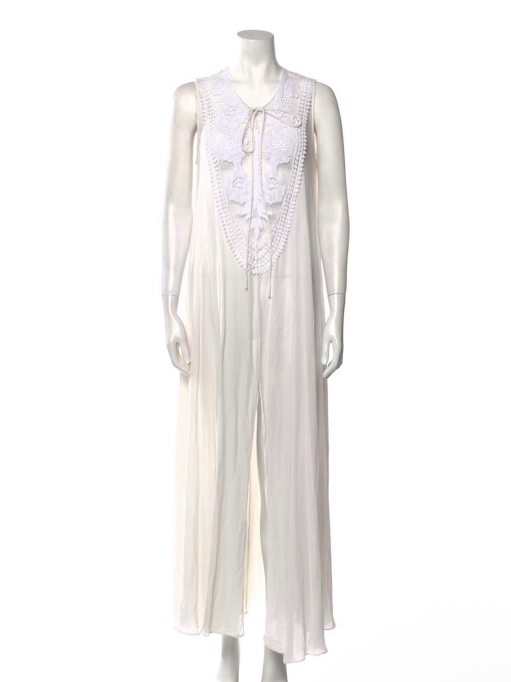 Miguelina Leighanne Embroidered Silk Tent Maxi Dress Beach Cover Sz Medium Ivory